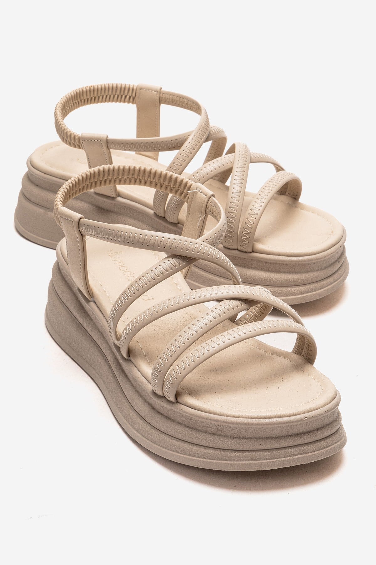 Kadın Çift Çapraz Biyeli Sandalet BEJ