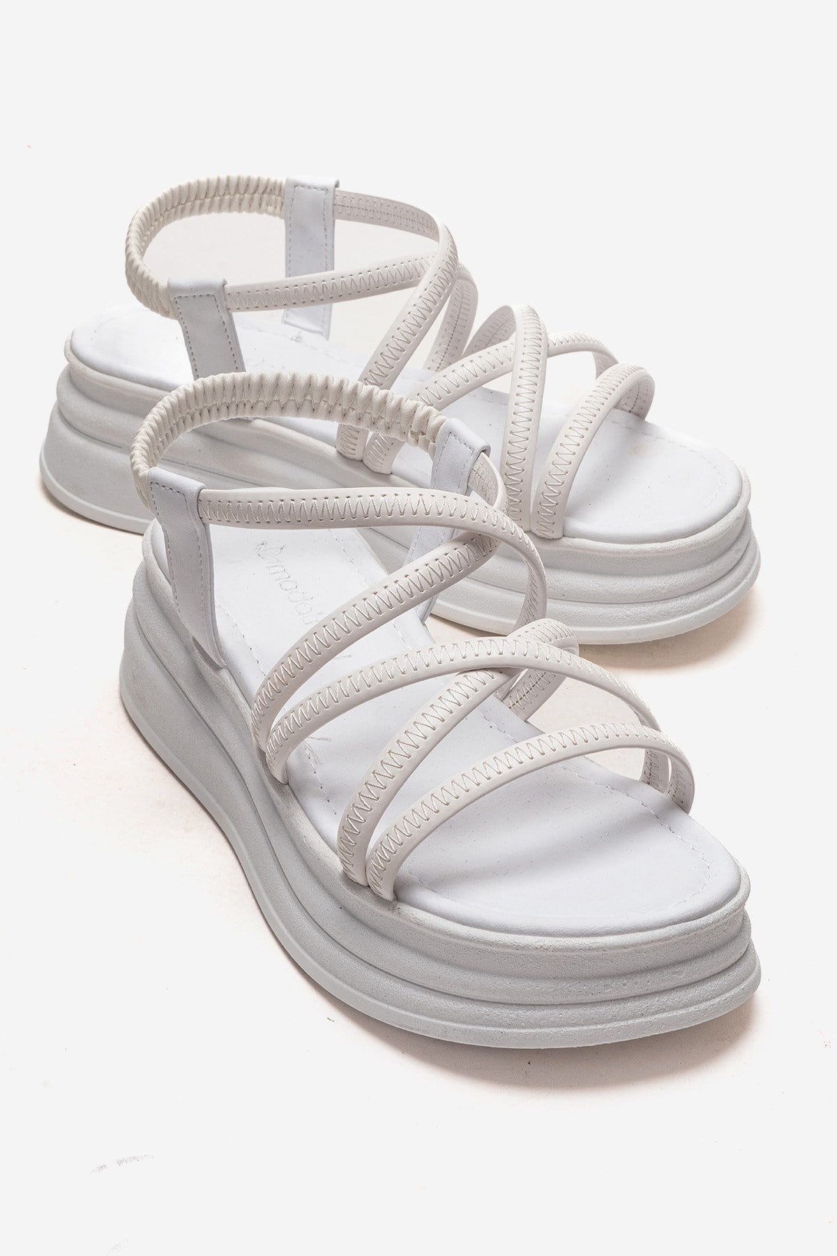 Kadın Çift Çapraz Biyeli Sandalet BEYAZ