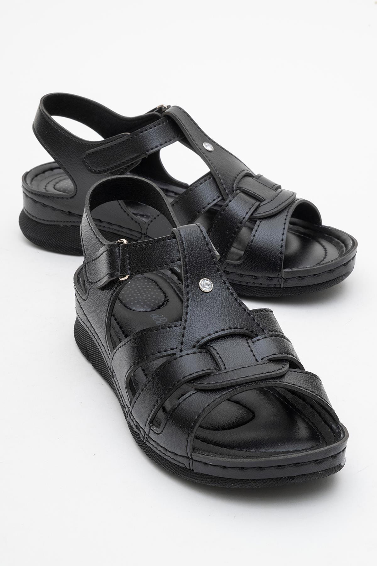 Kadın Cırtlı Sandalet SİYAH