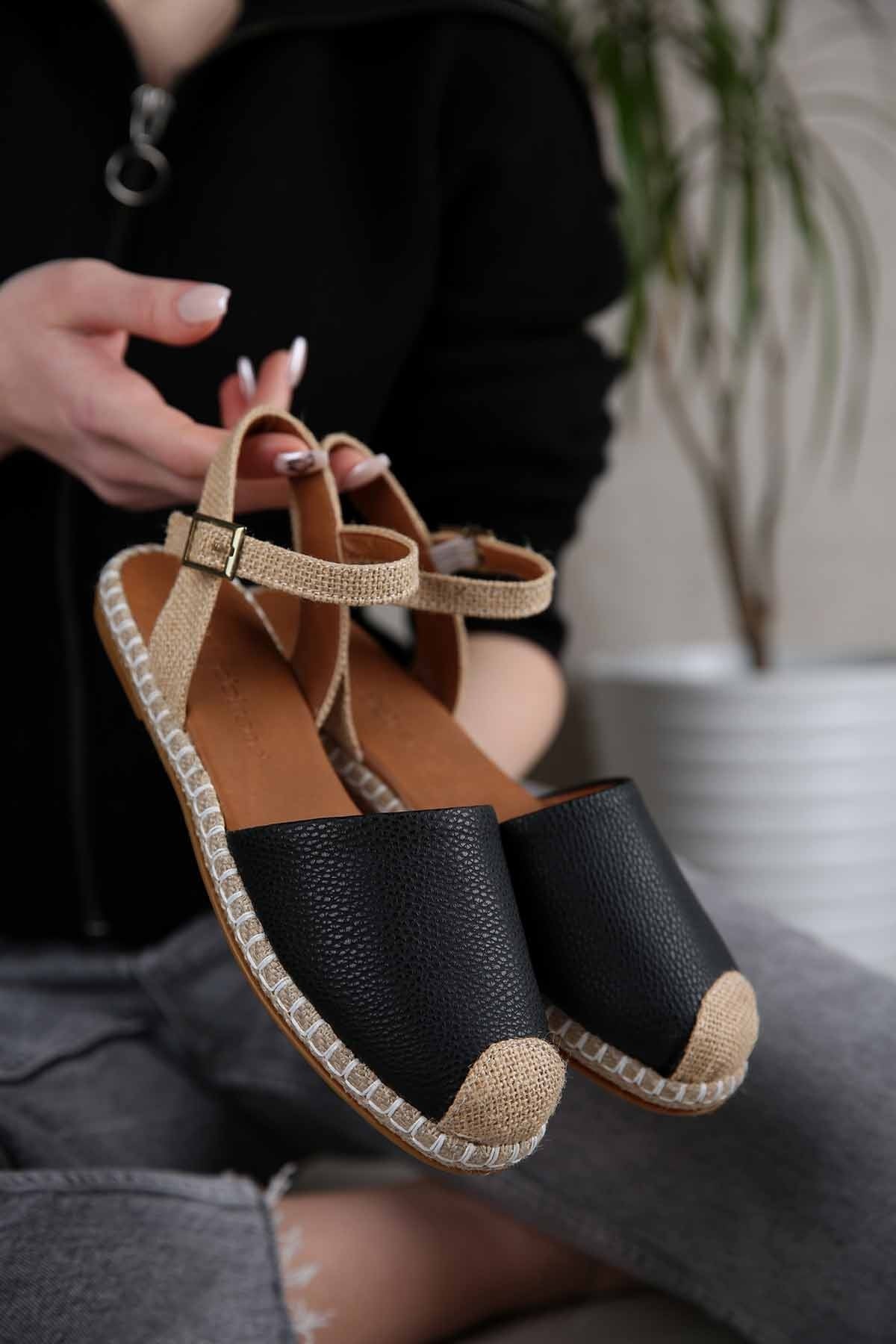 Kadın Espadril Sandalet SİYAH CİLT