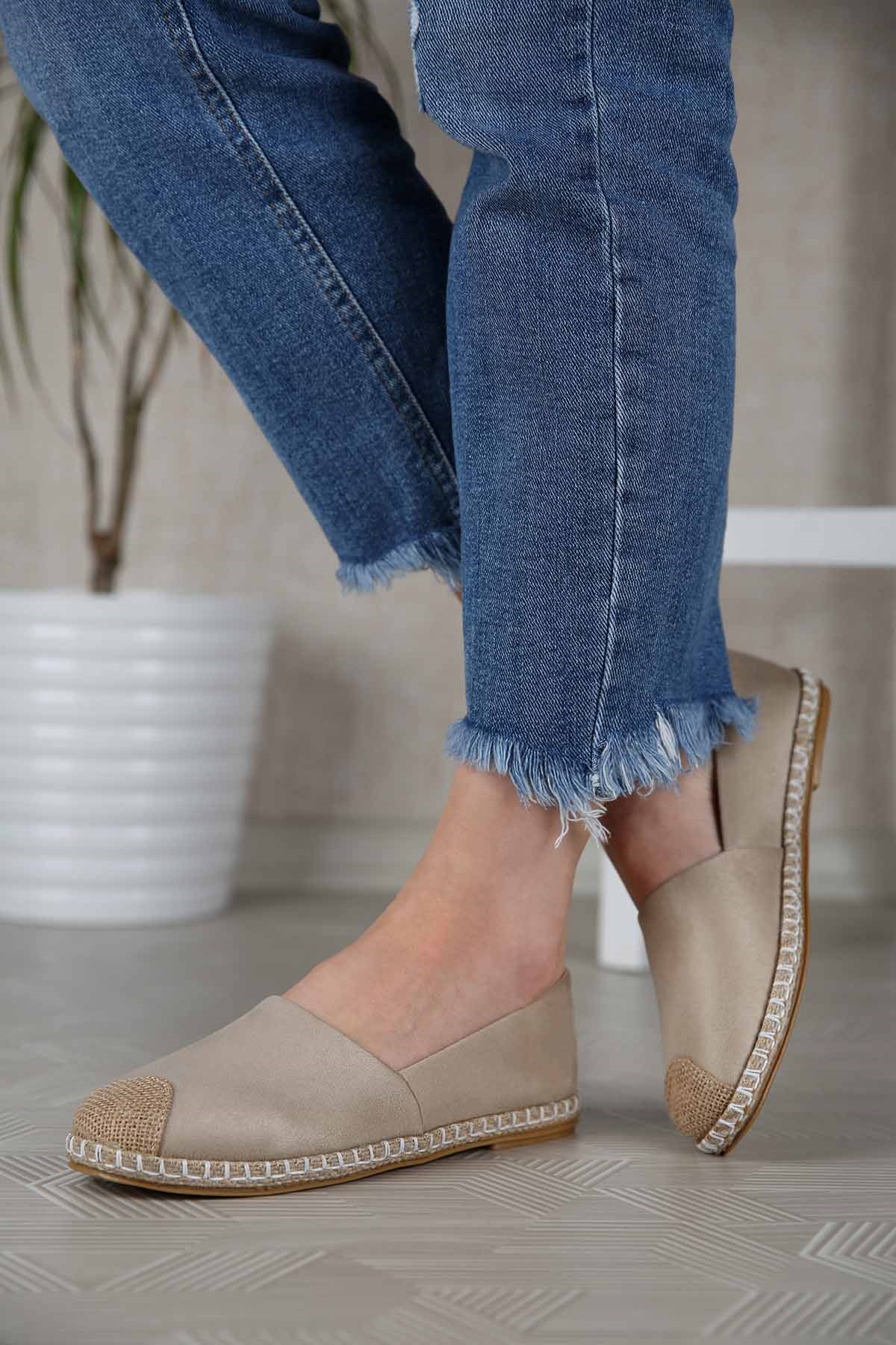 Kadın Hasırlı Espadril TEN SÜET