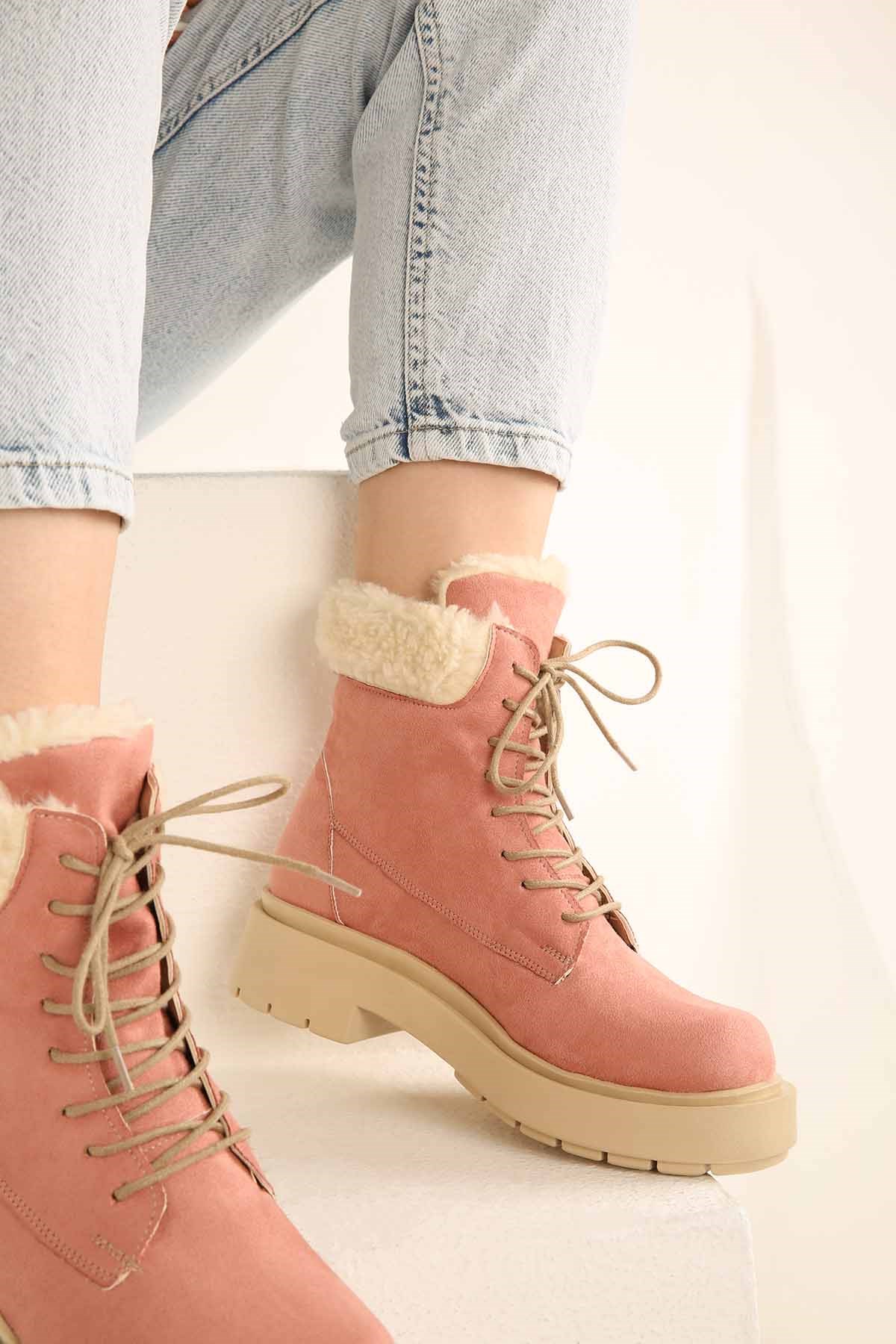 Kadın Kürklü Kar Botu GÜLKURUSU SÜET