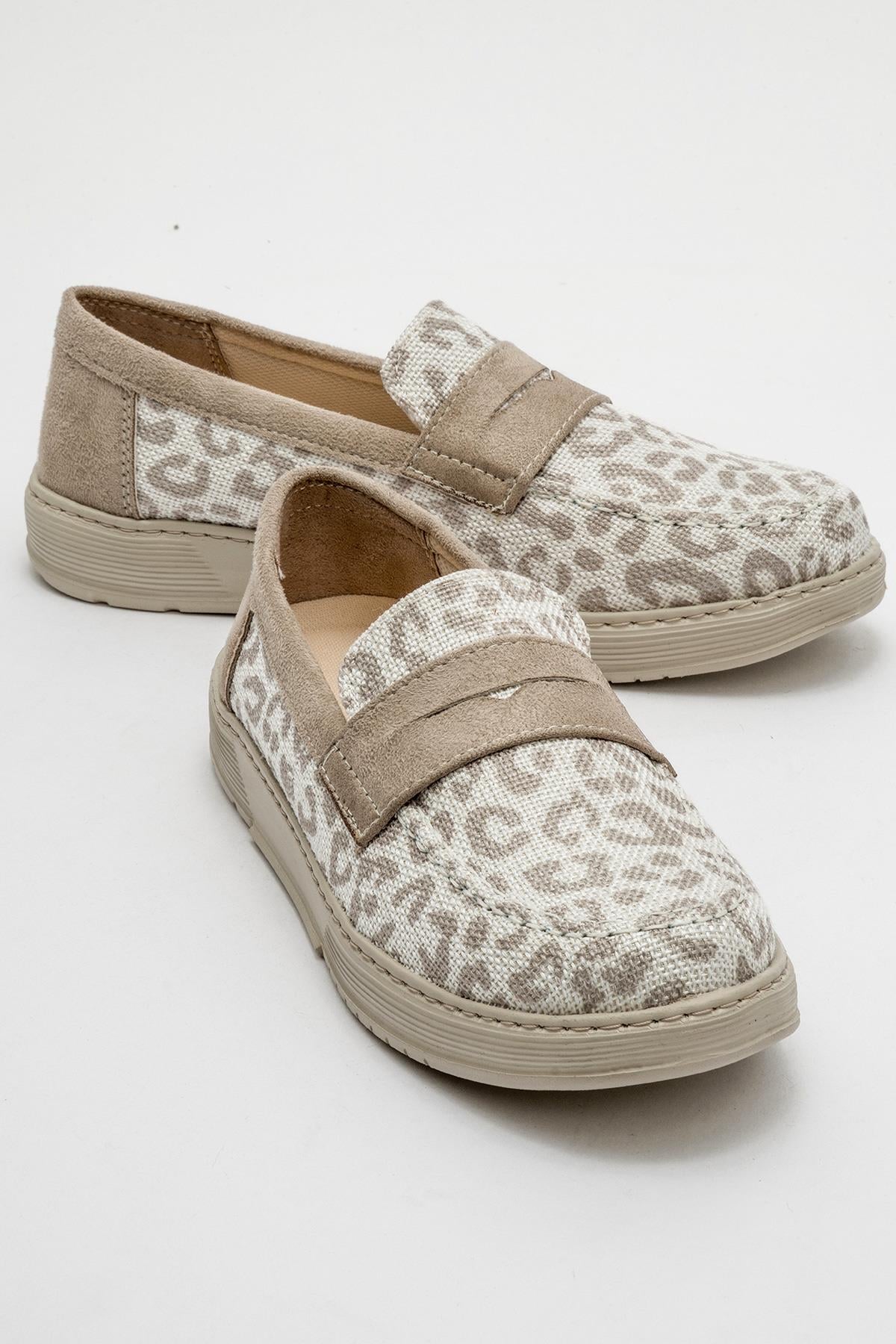 Kadın Leopar Desen Loafer BEJ