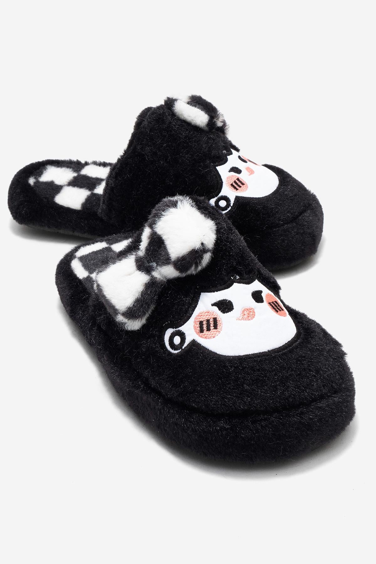 Kadın Önü Kapalı Papyonlu Ev Terliği SİYAH