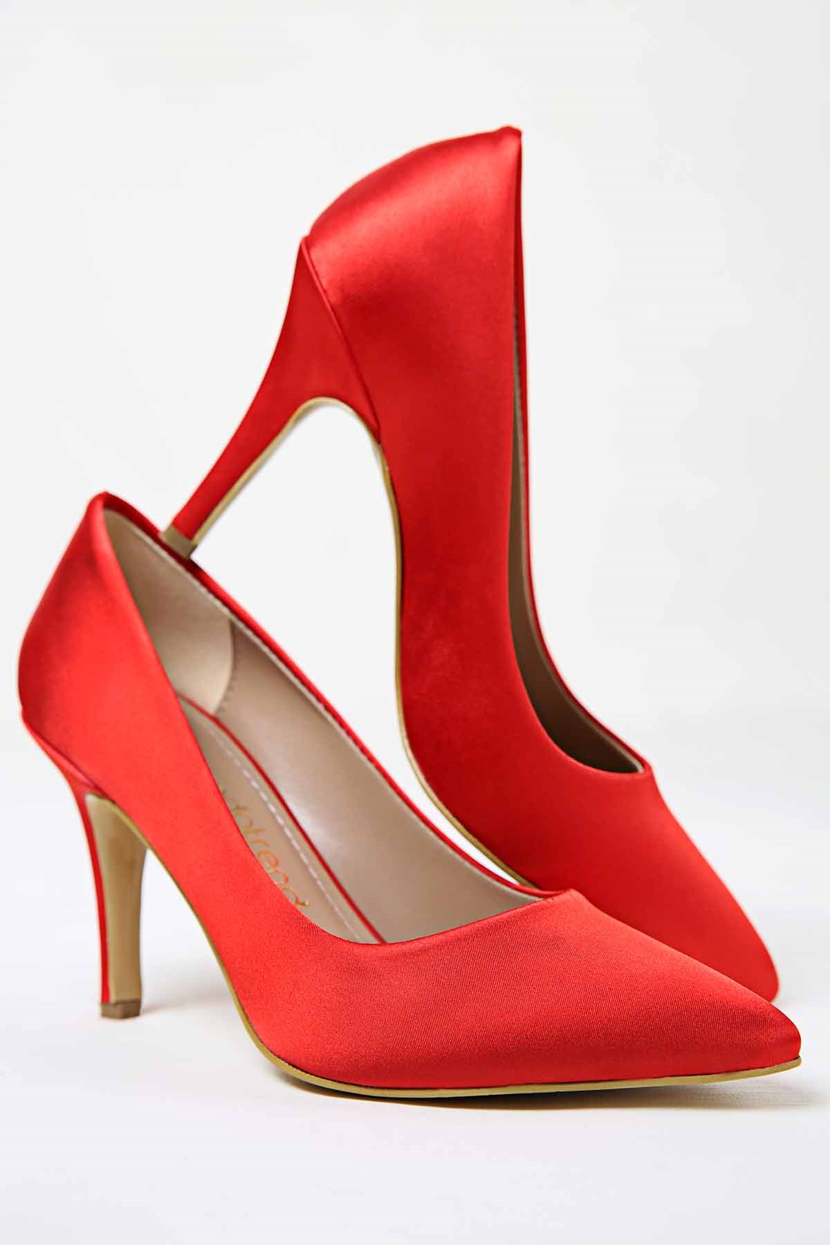 Kadın Sivri Burunlu Stiletto KIRMIZI SATEN