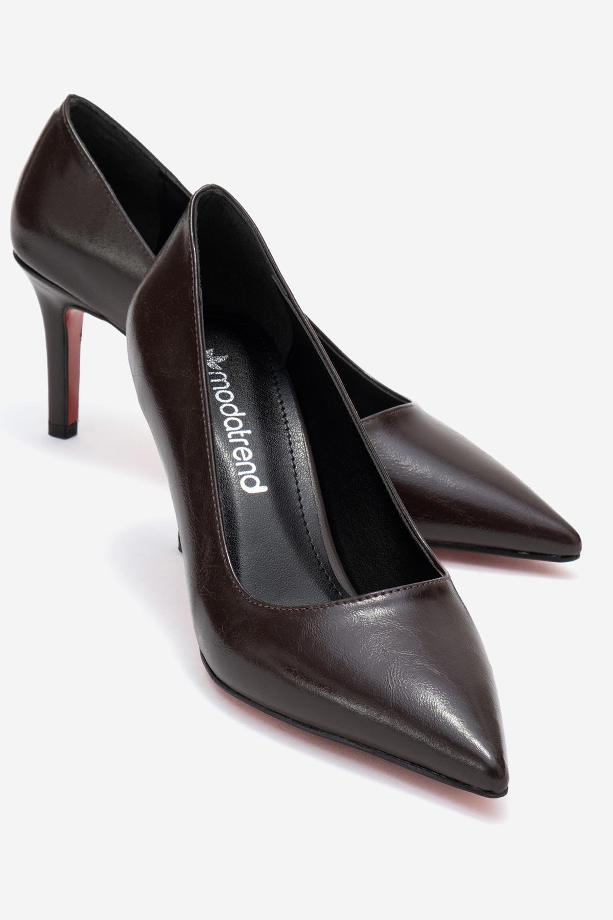 Kadın Stiletto Ayakkabı KAHVE KIRIŞIK