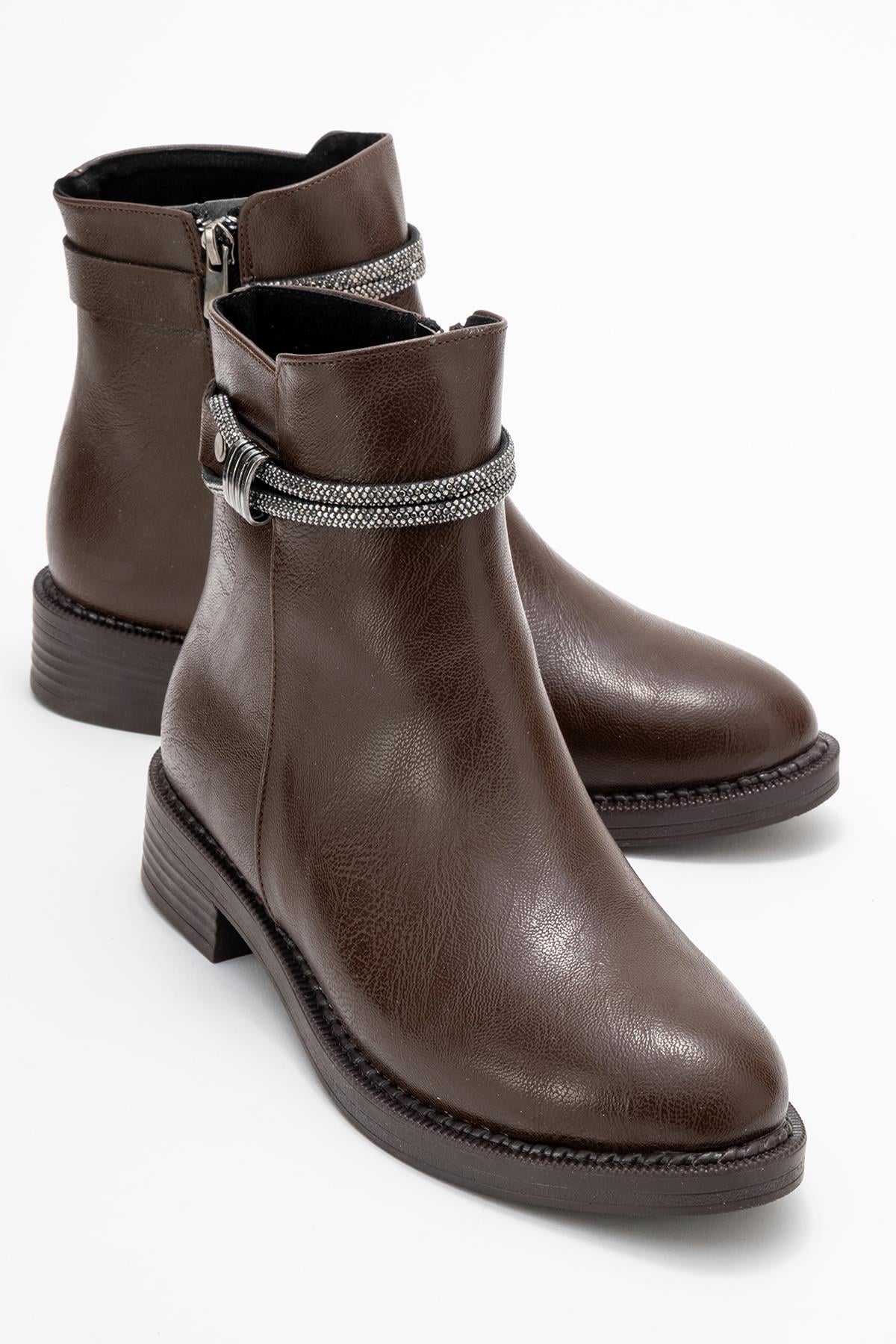 Kadın Taşlı Bot KAHVE CİLT