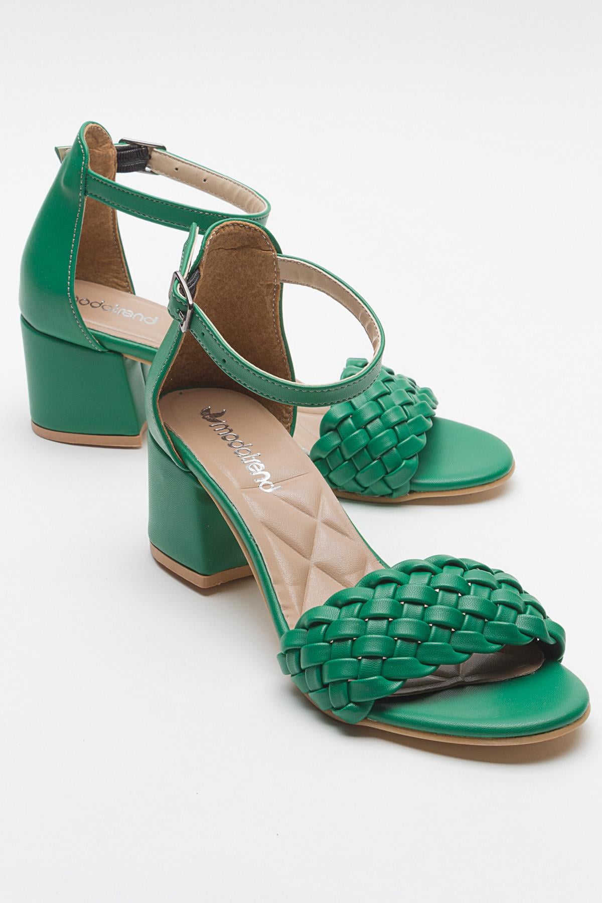Kadın Tek Bantlı Topuklu Sandalet ÇİMEN YEŞİLİ CİLT