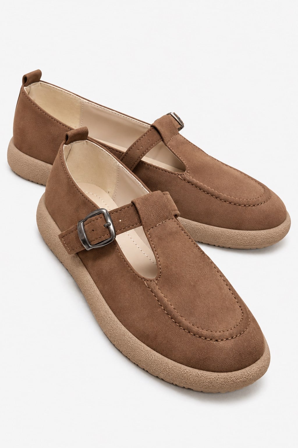 Kadın Tokalı Kemerli Loafer TABA NUBUK