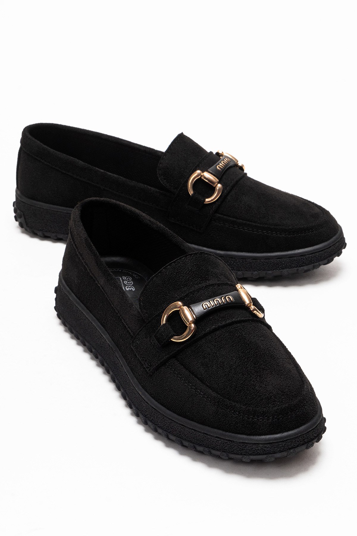 Kaydırmaz Kadın Tokalı Loafer Ayakkabı SİYAH SÜET