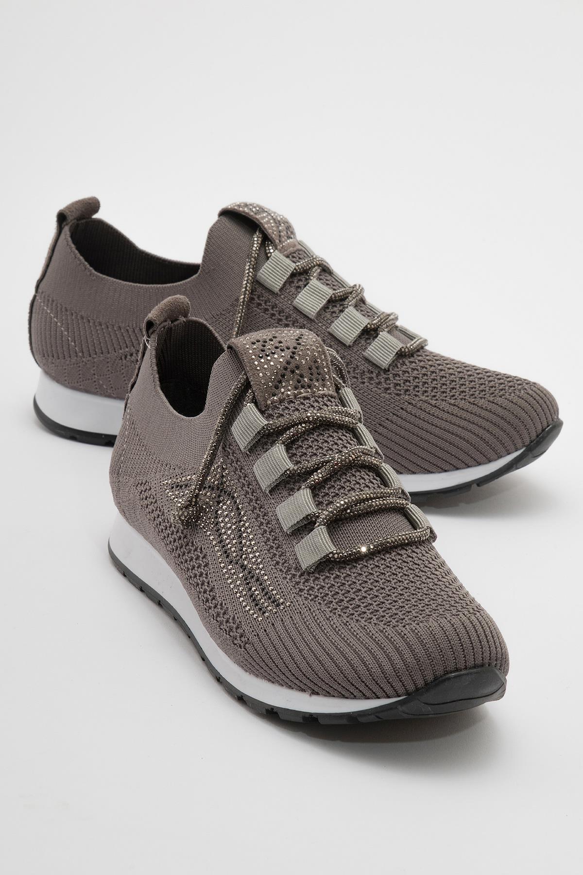 Kaydırmaz Taban Taşlı Kadın Babet FÜME