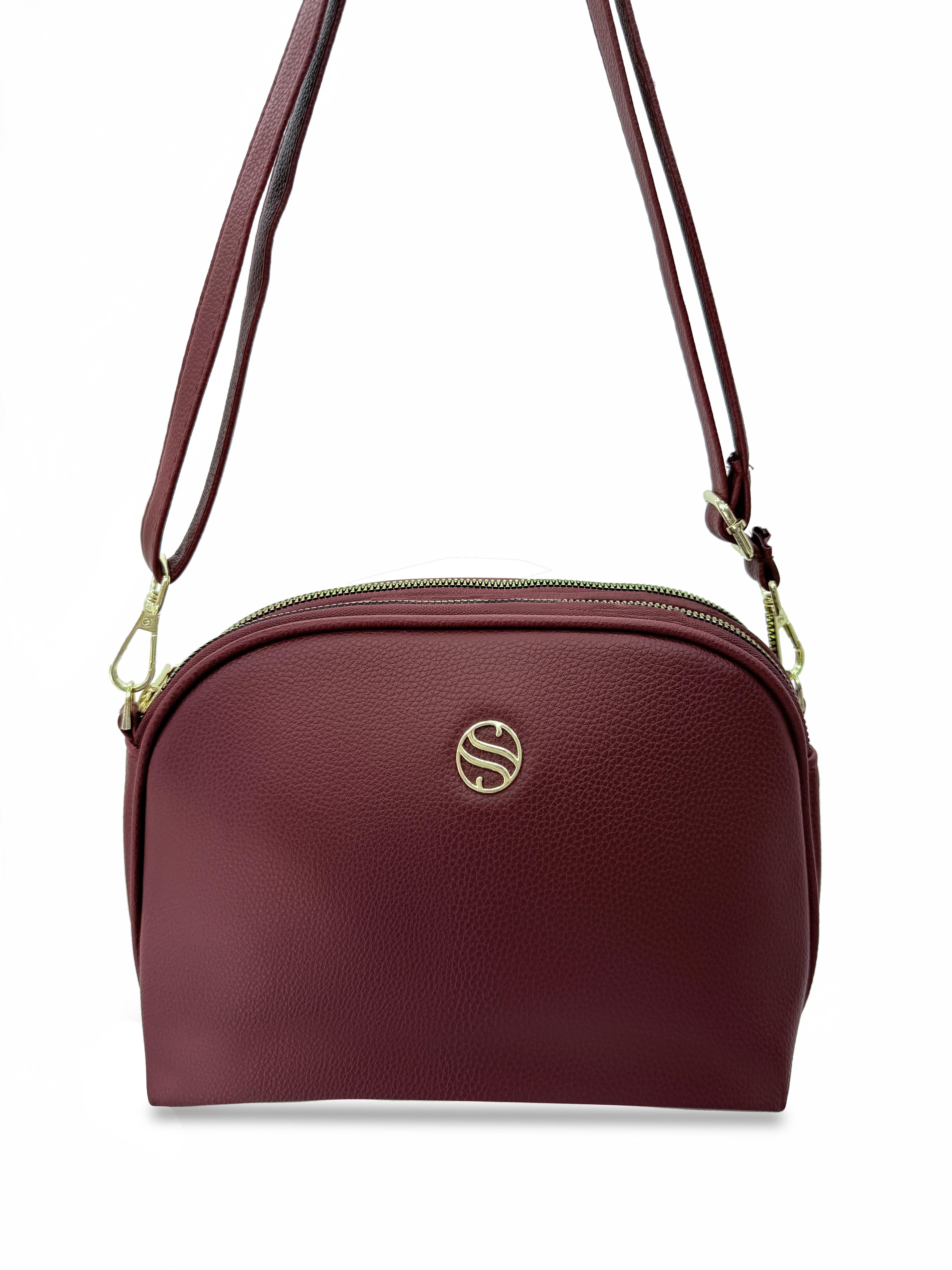 Parlak Siyah Çapraz Kullanıma Uygun Omuz Çantası BORDO