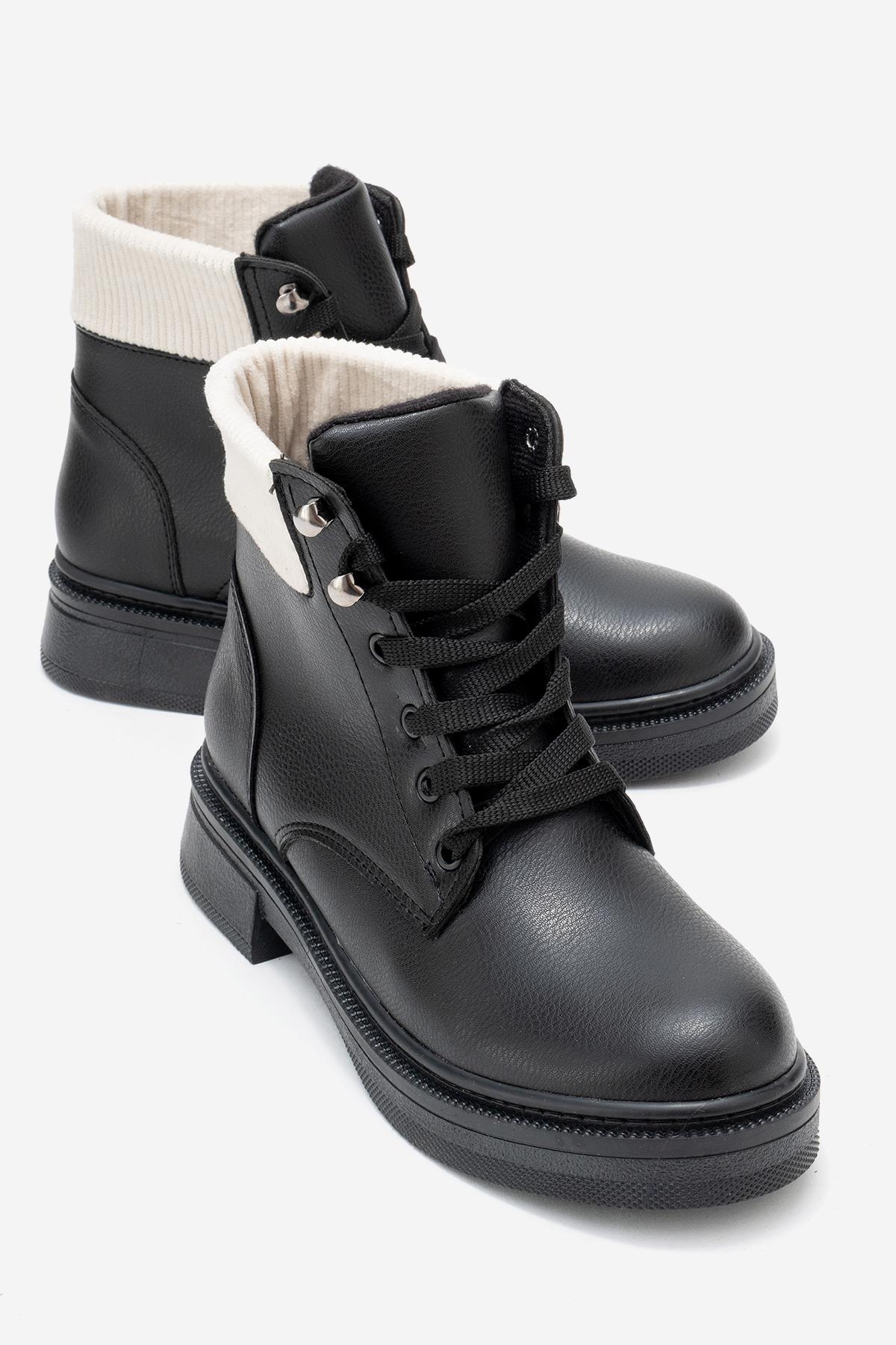 Sade Kadın Lastik Boğazlı Bot SİYAH CİLT