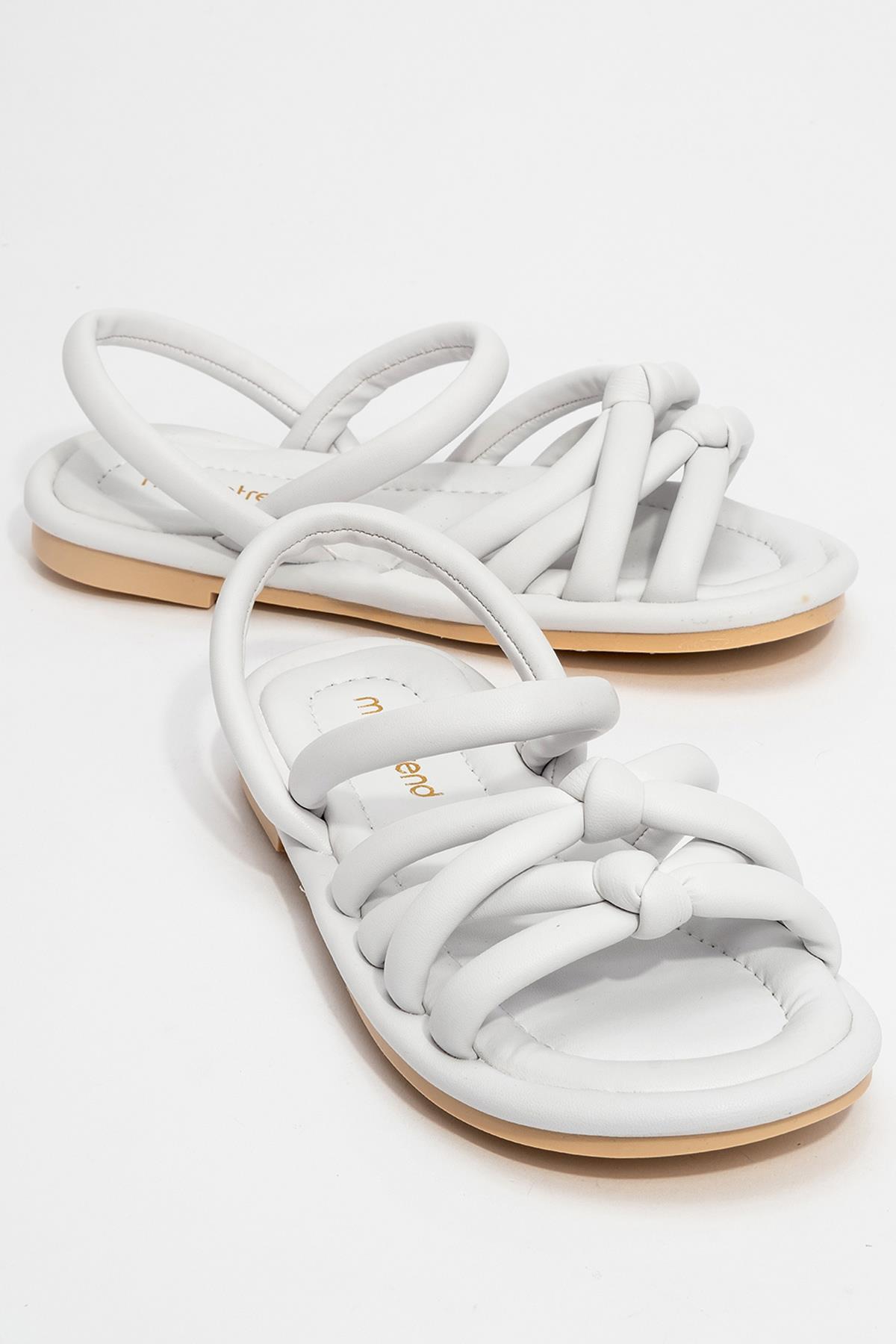 Tek Biyeli Boğumlu Kadın Sandalet BEYAZ