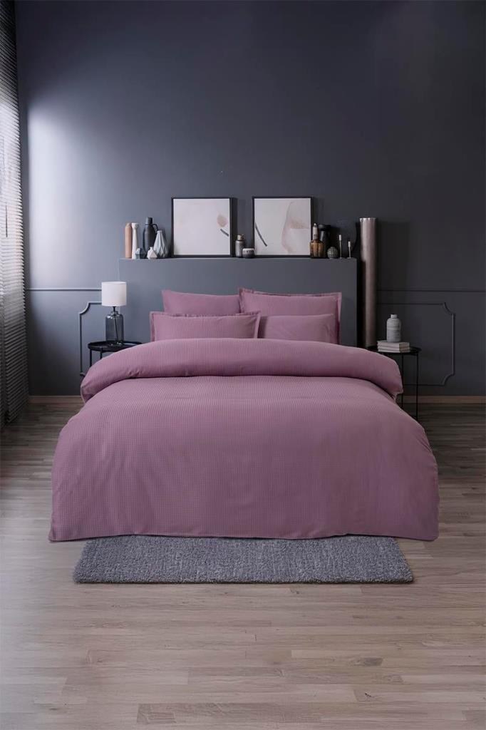 ND Jakarlı Saten Çift Kişilik Nevresim Takımı Dıamond Puce