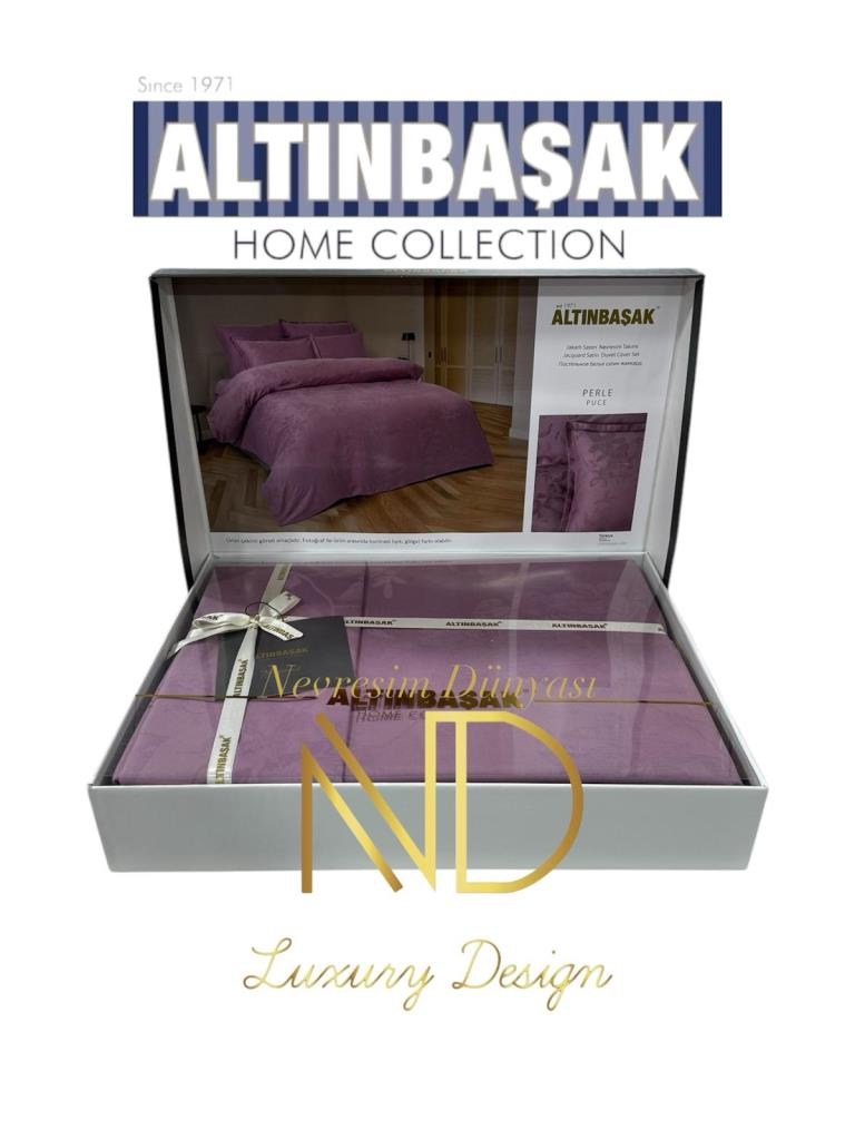 ND Jakarlı Saten Çift Kişilik Nevresim Takımı Perle Puce
