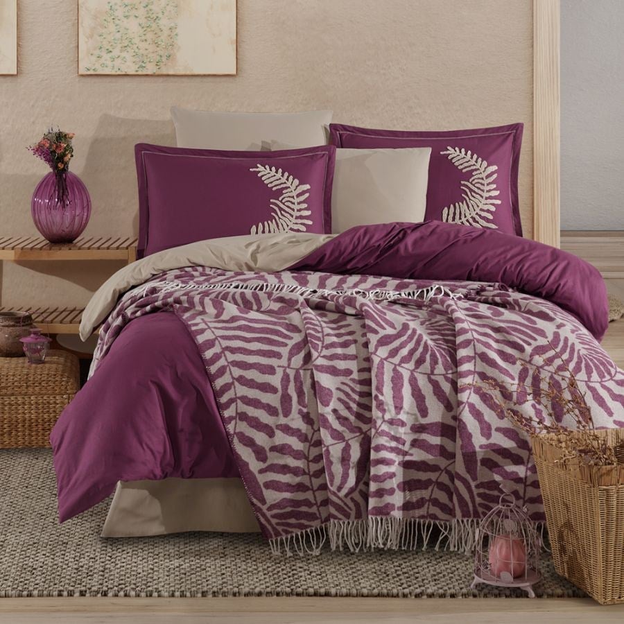 ND Çift Kişilik Battaniyeli Nevresim Takımı Liora V1 Lila