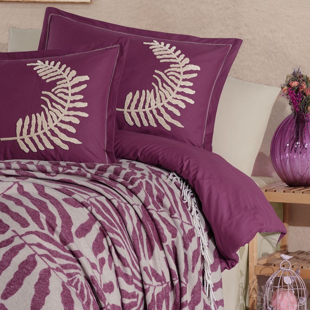 ND Çift Kişilik Battaniyeli Nevresim Takımı Liora V1 Lila