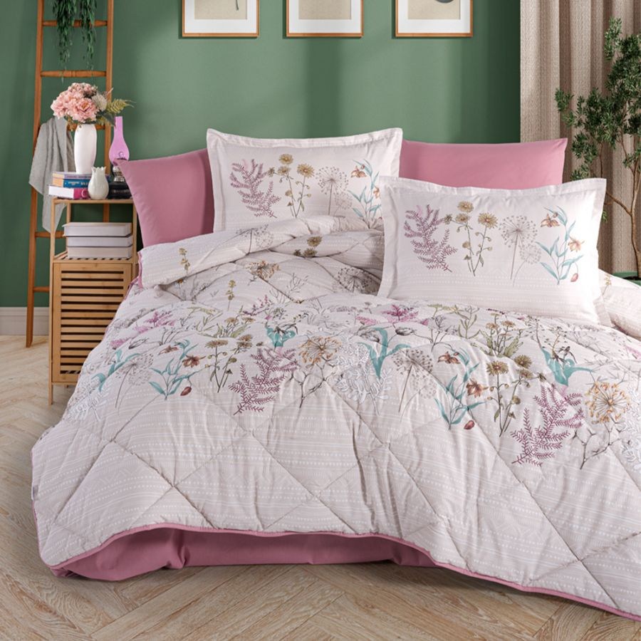 Clasy Çift Kişilik Ranforce Yorgan Seti Bahari V1 Pembe