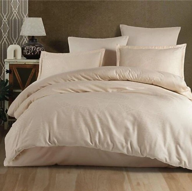 Clasy Exclusive Jakarlı Çift Kişilik Pamuk Saten Nevresim Takımı Mandarin V1 Bej