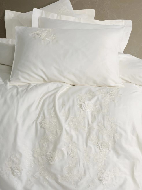 ND 3D Nakışlı Çift Kişilik Saten Nevresim Takımı Chic Ekru