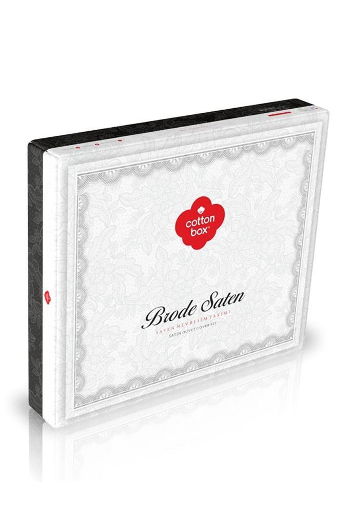 Cotton Box Brode Nakışlı Çift Kişilik Saten Nevresim Takımı Sheen Gri