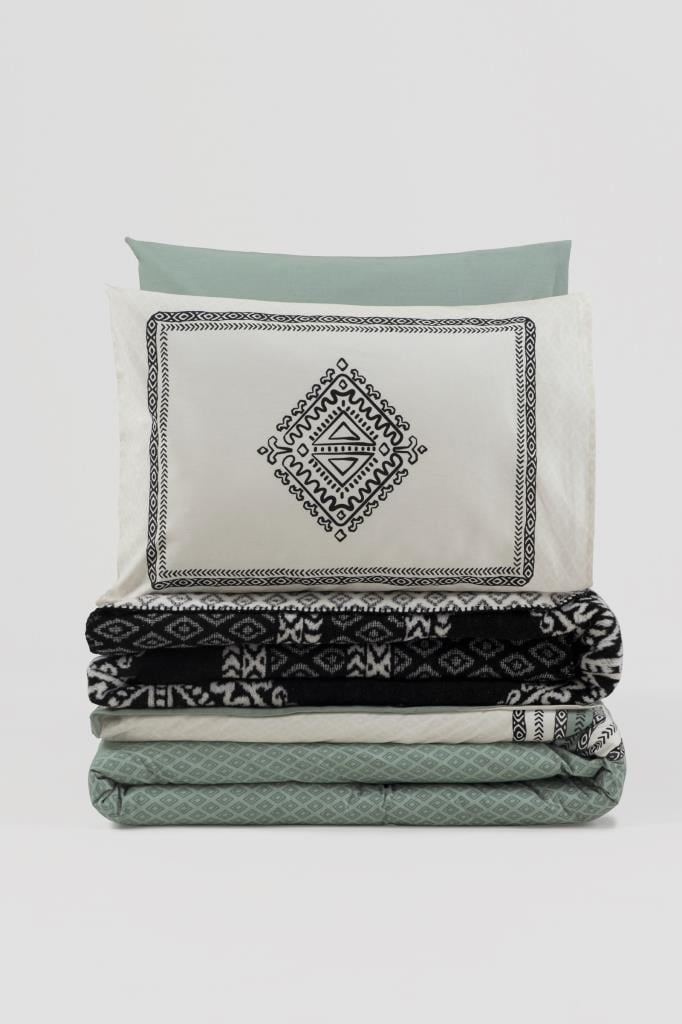 ND Çift Kişilik Battaniyeli Nevresim Takımı Hardy Yeşil