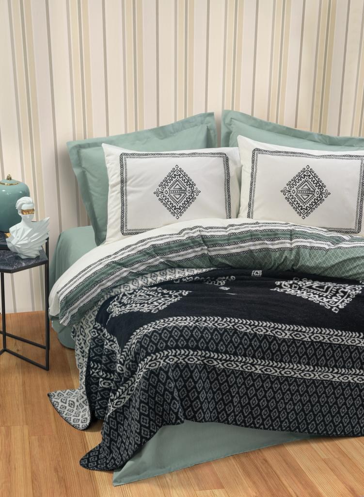 ND Çift Kişilik Battaniyeli Nevresim Takımı Hardy Yeşil