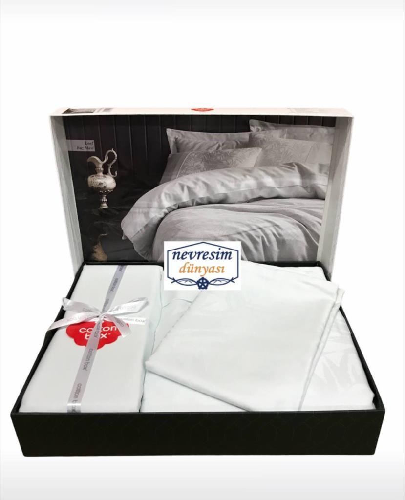Cotton Box Çift Kişilik Jakarlı Saten Nevresim Takımı Leaf Buz Mavisi