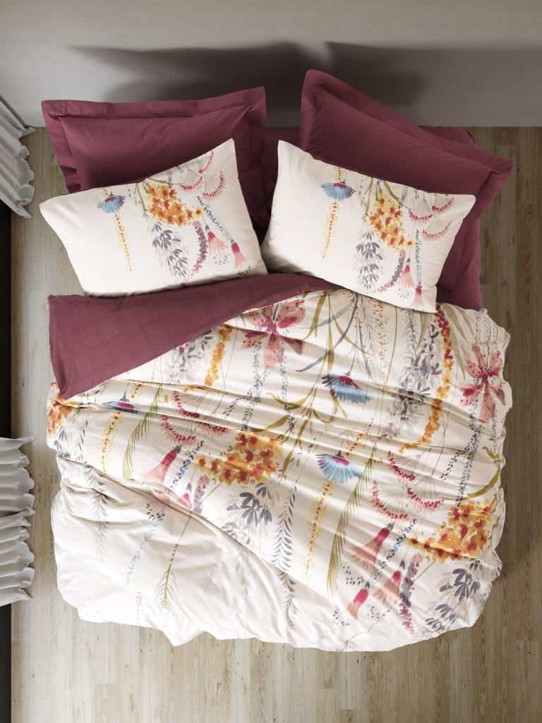 ND Çift Kişilik Modeline Nevresim Takımı Flos Bordo