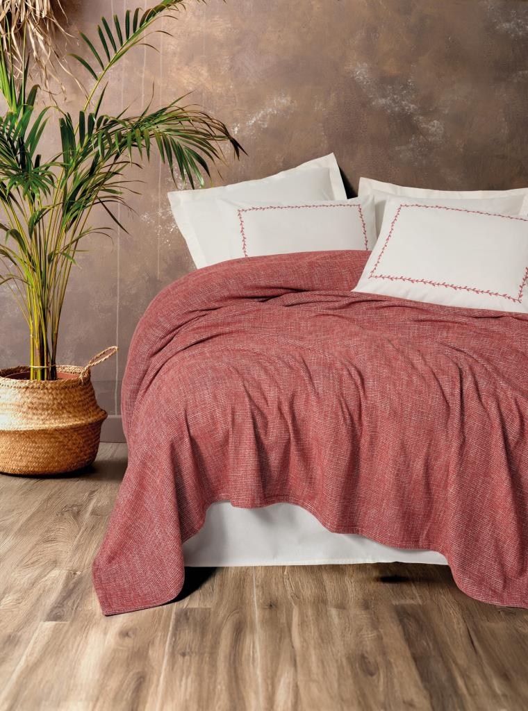 ND Embrova Şönil Çift Kişilik Yatak Örtüsü/Pike Takımı Loom Bordo