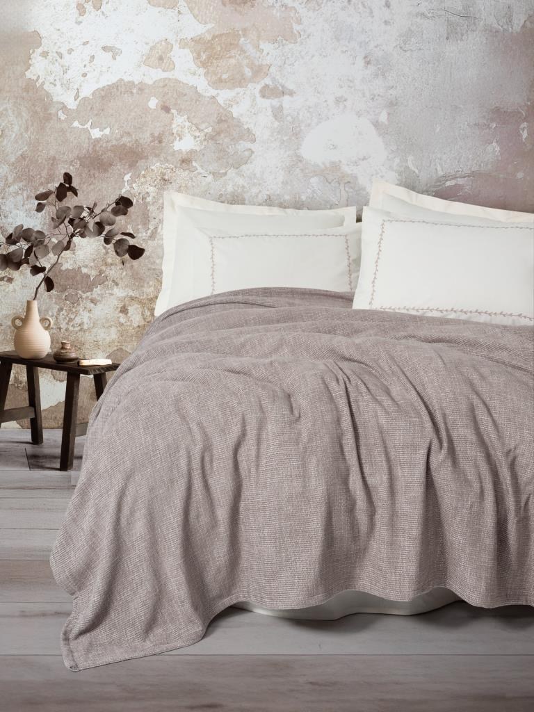 ND Embrova Şönil Çift Kişilik Yatak Örtüsü/Pike Takımı Loom Bej