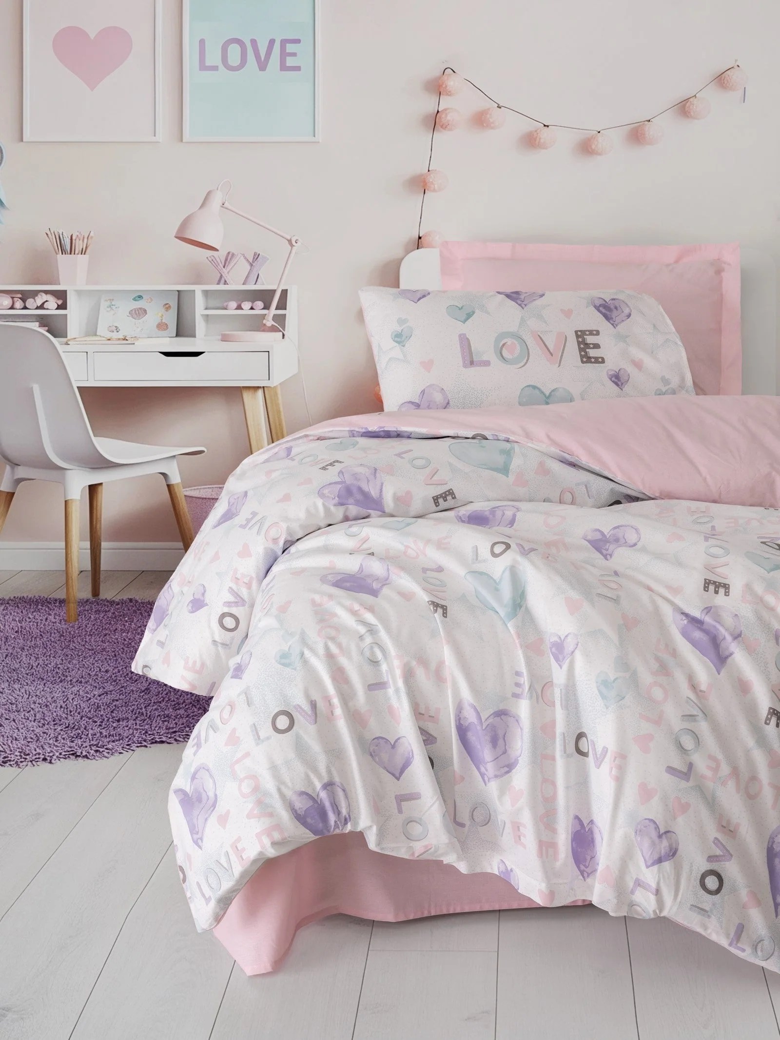 ND Genç Ranforce Nevresim Takımı Tek Kişilik Lovella Pembe