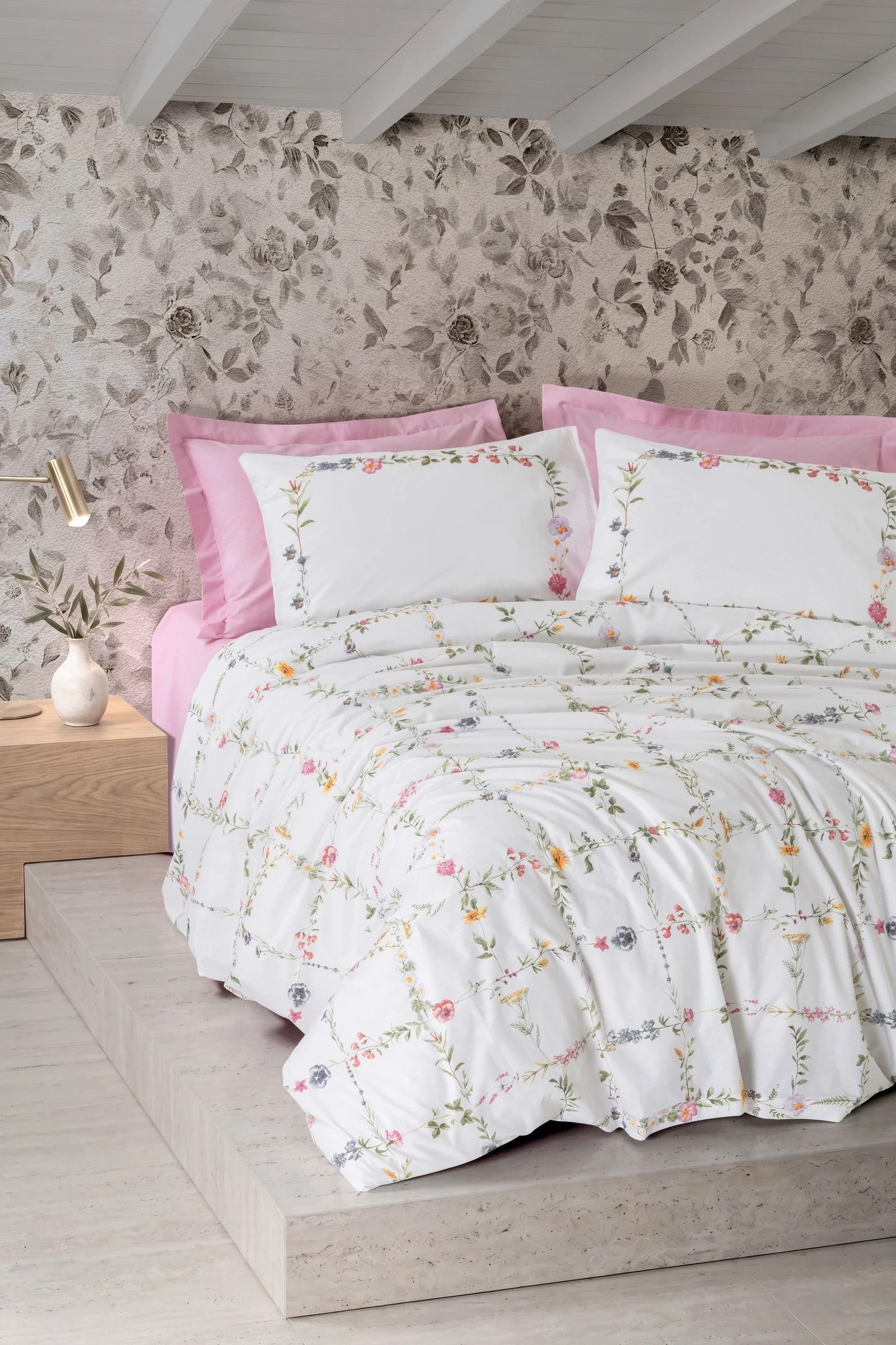 Cotton Box Modeline Çift Kişilik Nevresim Takımı Trellis Pembe