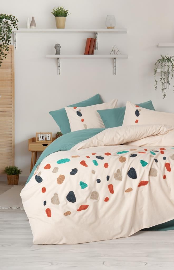 ND Puff Nakışlı Ranforce Çift Kişilik Nevresim Takımı Gaja Mint