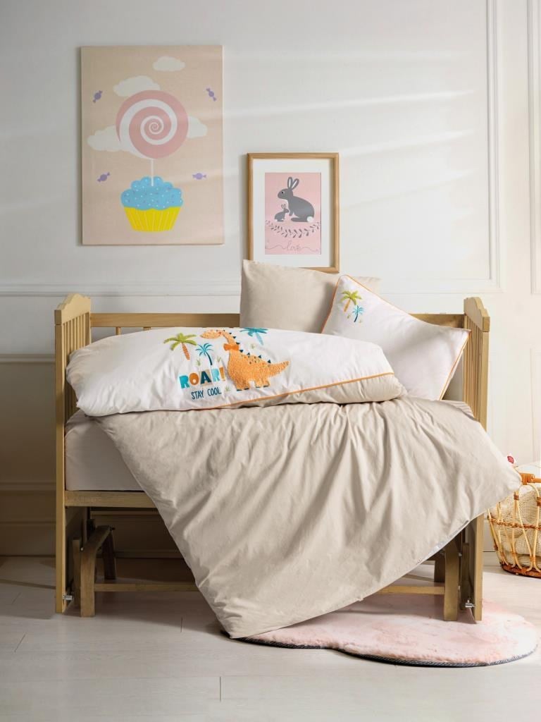 ND Punch Nakışlı Bebek Nevresim Takımı Kiddo Krem