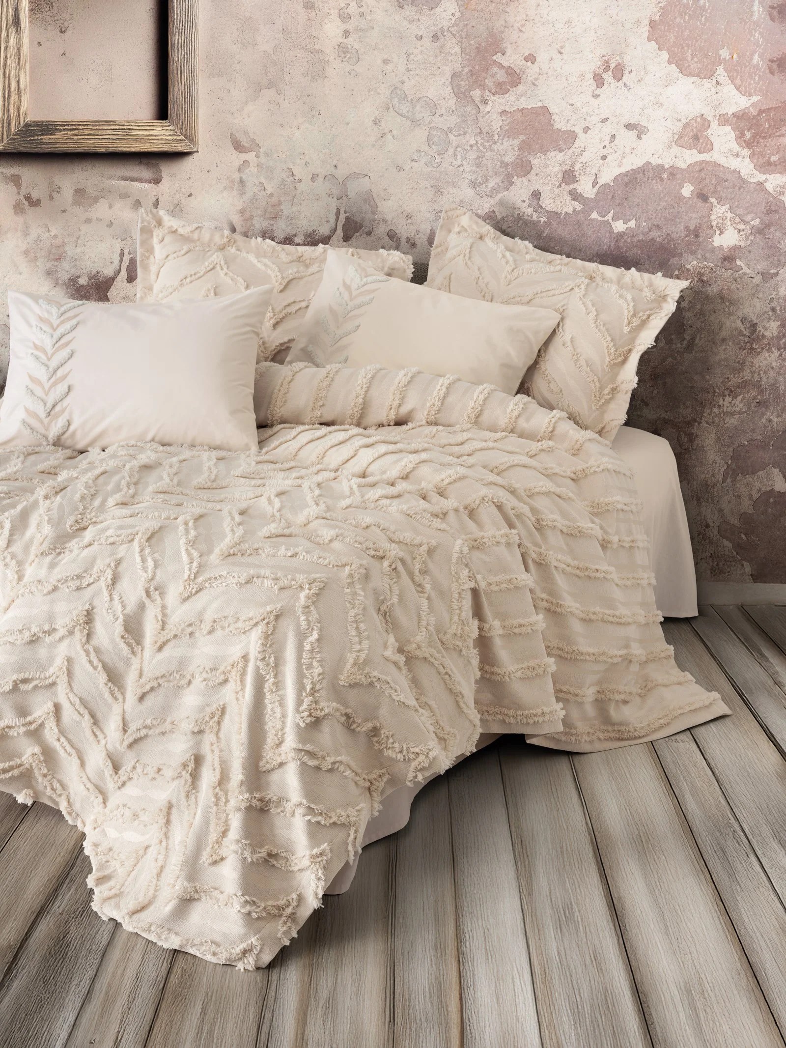 ND Ranforce Çift Kişilik Yatak Örtülü Nevresim Takımı Limi Crimp Bej