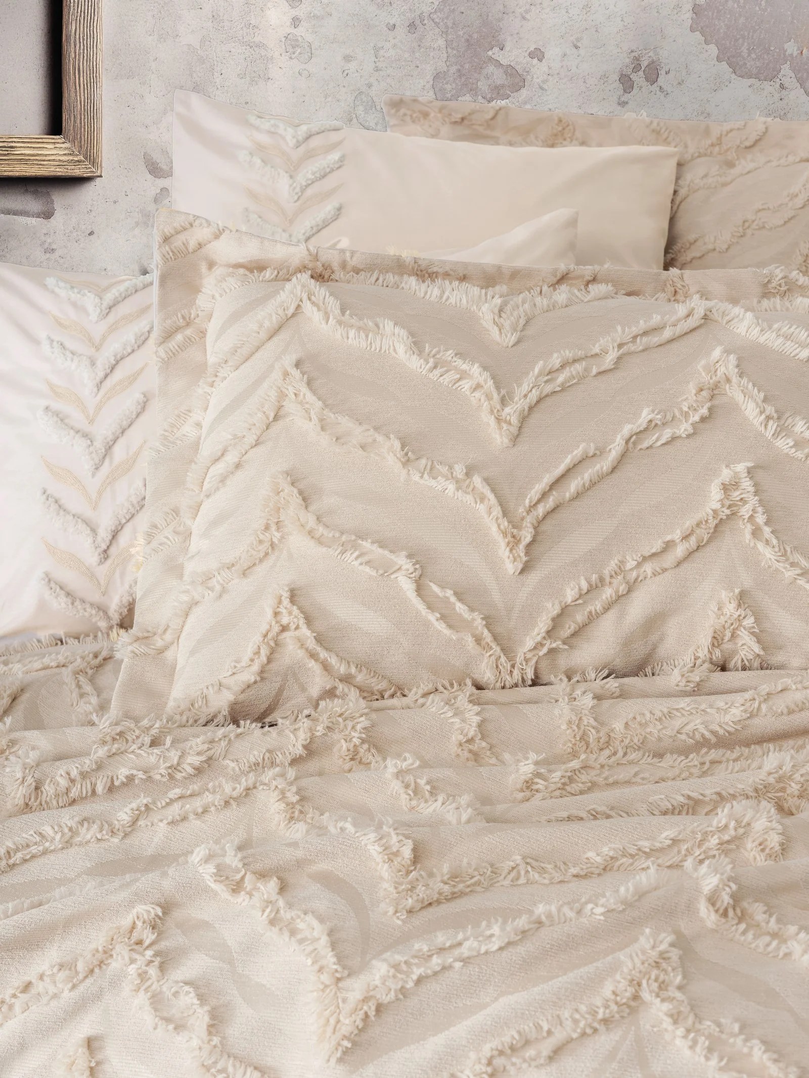 ND Ranforce Çift Kişilik Yatak Örtülü Nevresim Takımı Limi Crimp Bej