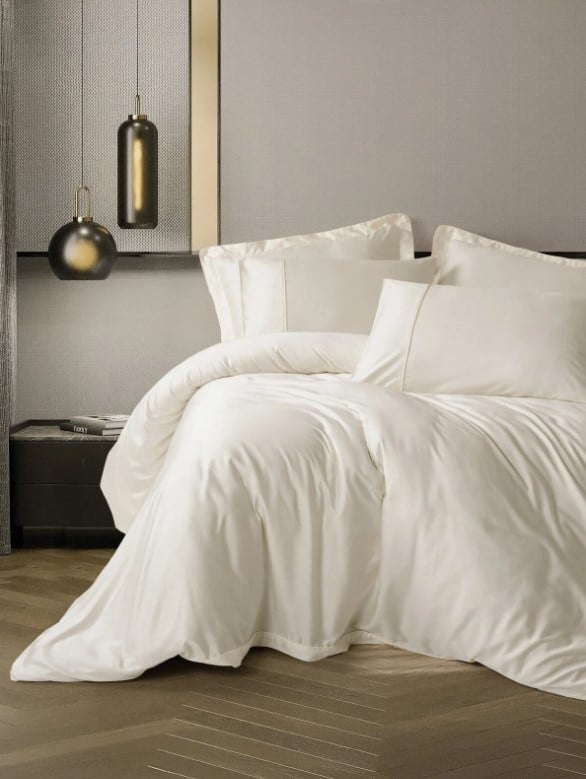 ND Silky Saten İpek King Size Nevresim Takımı Ekru