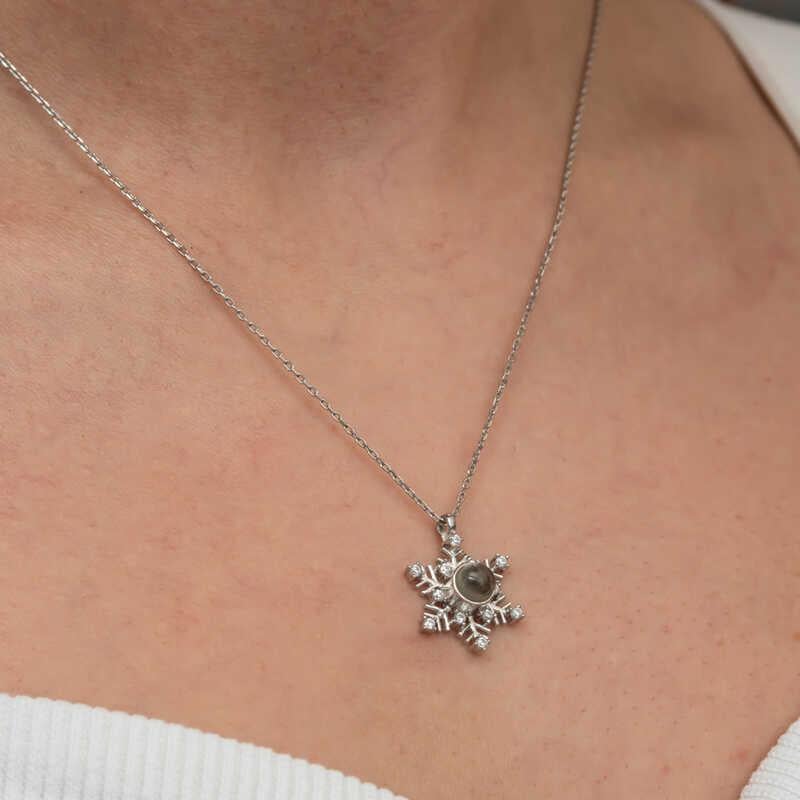 Hk Gümüş Kadın Kolye 100 Dilde Seni Seviyorum Kar Tanesi |Gümüş Takı Hediyelik Ürünler