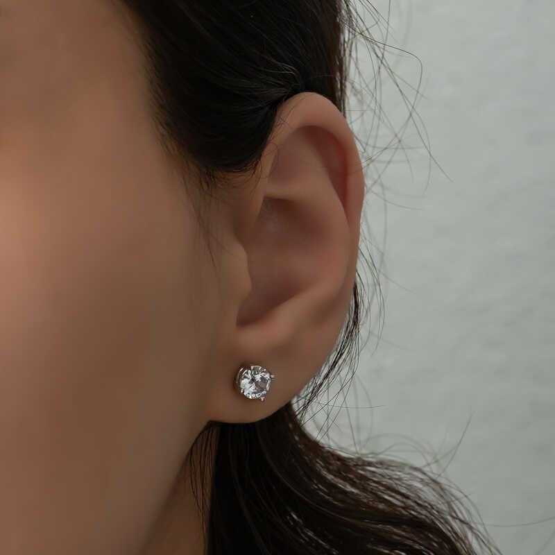 Hk ​Gümüş Kadın Küpe 4 mm Beyaz Zirkon Tek Taş |Gümüş Takı Hediyelik Ürünler