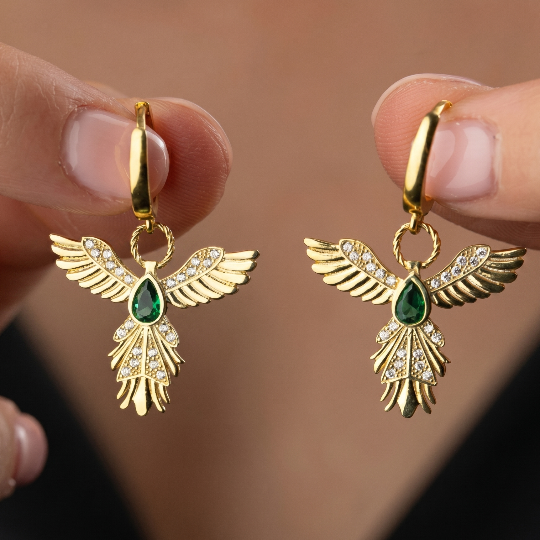 Hk Gümüş Anka Kuşu Figürlü Gold Kadın Küpe | Gümüş Takı Hediyelik Ürünler