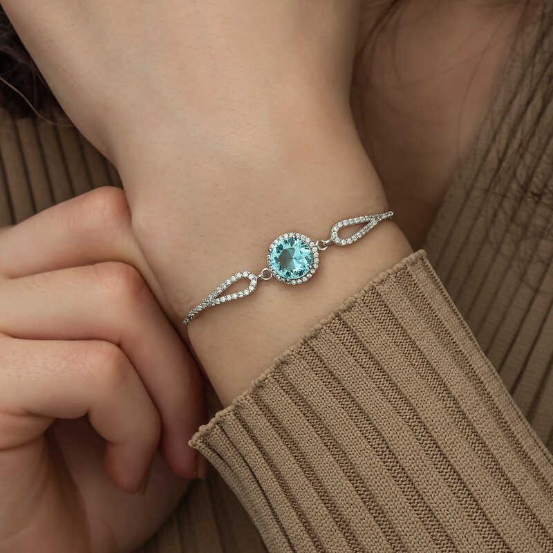 Hk Gümüş Kadın Bileklik Aquamarine |Gümüş Takı Hediyelik Ürünler