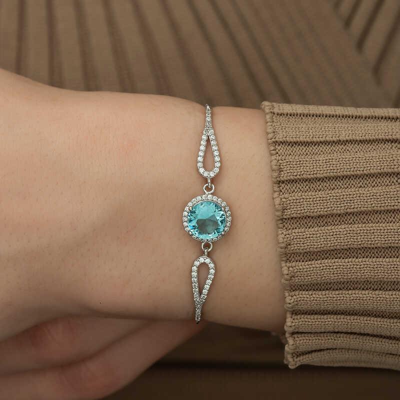 Hk Gümüş Kadın Bileklik Aquamarine |Gümüş Takı Hediyelik Ürünler