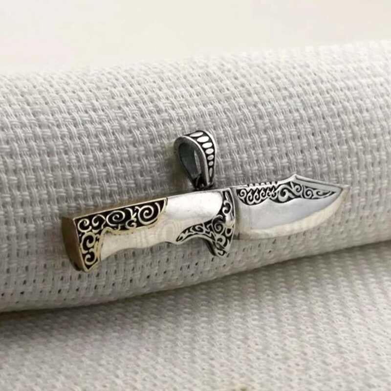 Hk Gümüş Erkek Kolye Ucu Avcı Bıçağı |Gümüş Takı Hediyelik Ürünler