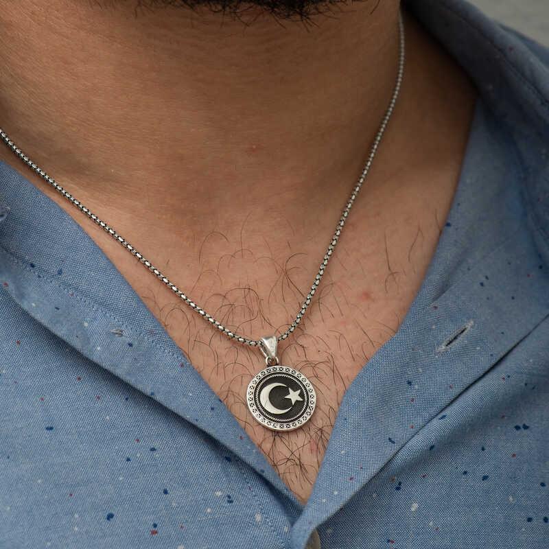 Hk Gümüş Erkek Kolye Ay Yıldız |Gümüş Takı Hediyelik Ürünler