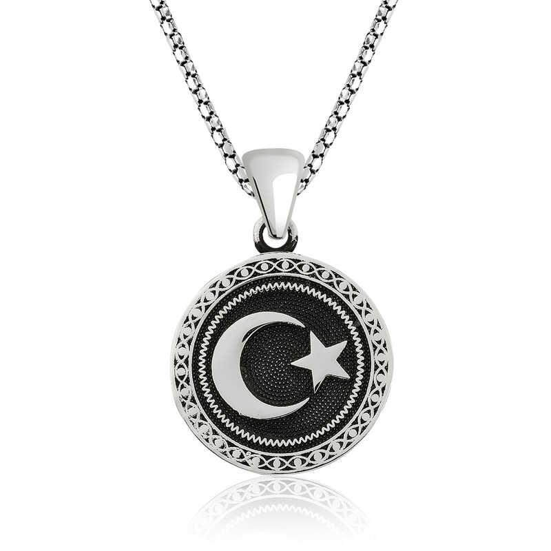 Hk Gümüş Erkek Kolye Ay Yıldız |Gümüş Takı Hediyelik Ürünler