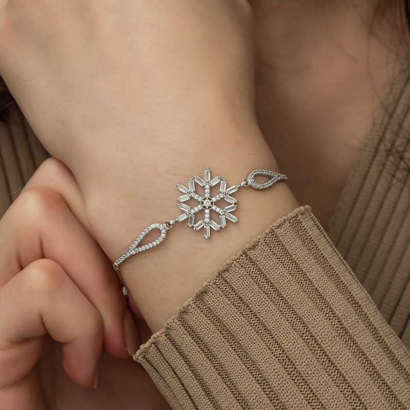 Hk ​Gümüş Kadın Bileklik Baget Taşlı Kar Tanesi|Gümüş Takı Hediyelik Ürünler