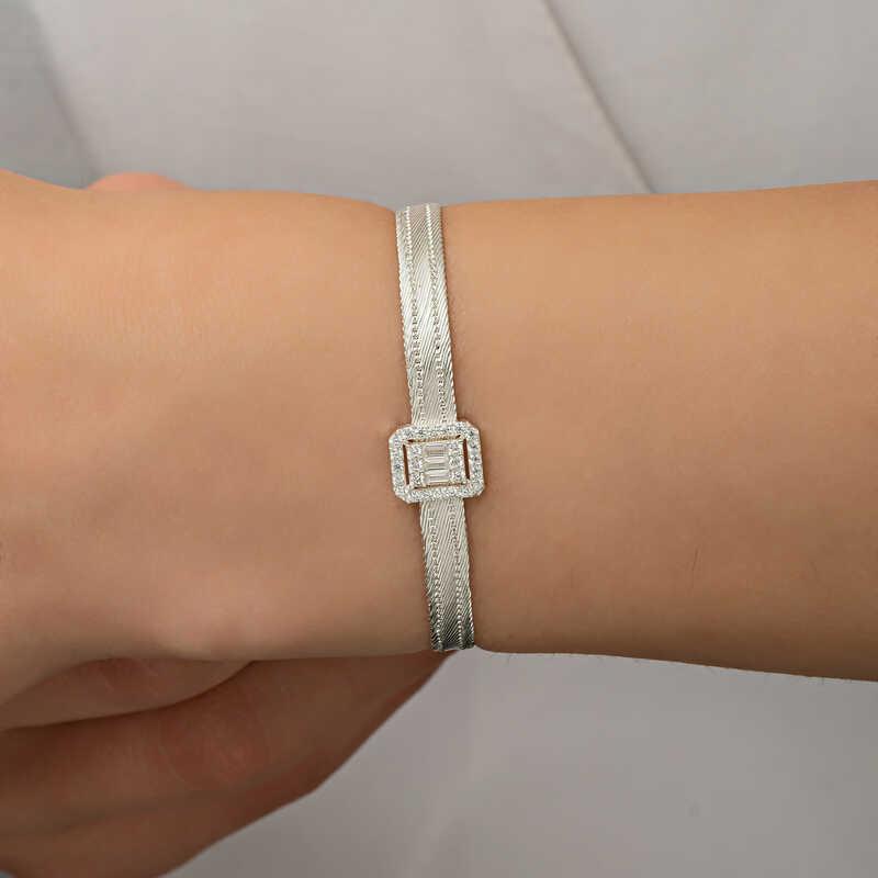 Hk Gümüş Kadın Bileklik Baget Taşlı Trabzon Hasır |Gümüş Takı Hediyelik Ürünler