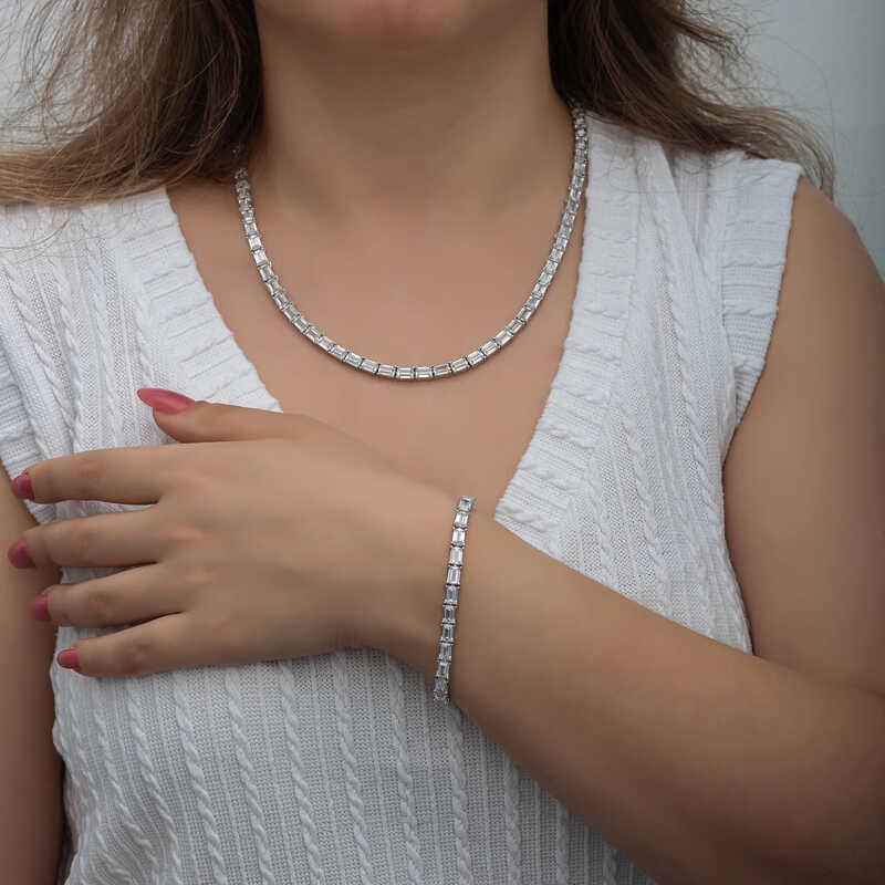 Hk Gümüş Kadın Set Beyaz Taşlı Su Yolu |Gümüş Takı Hediyelik Ürünler